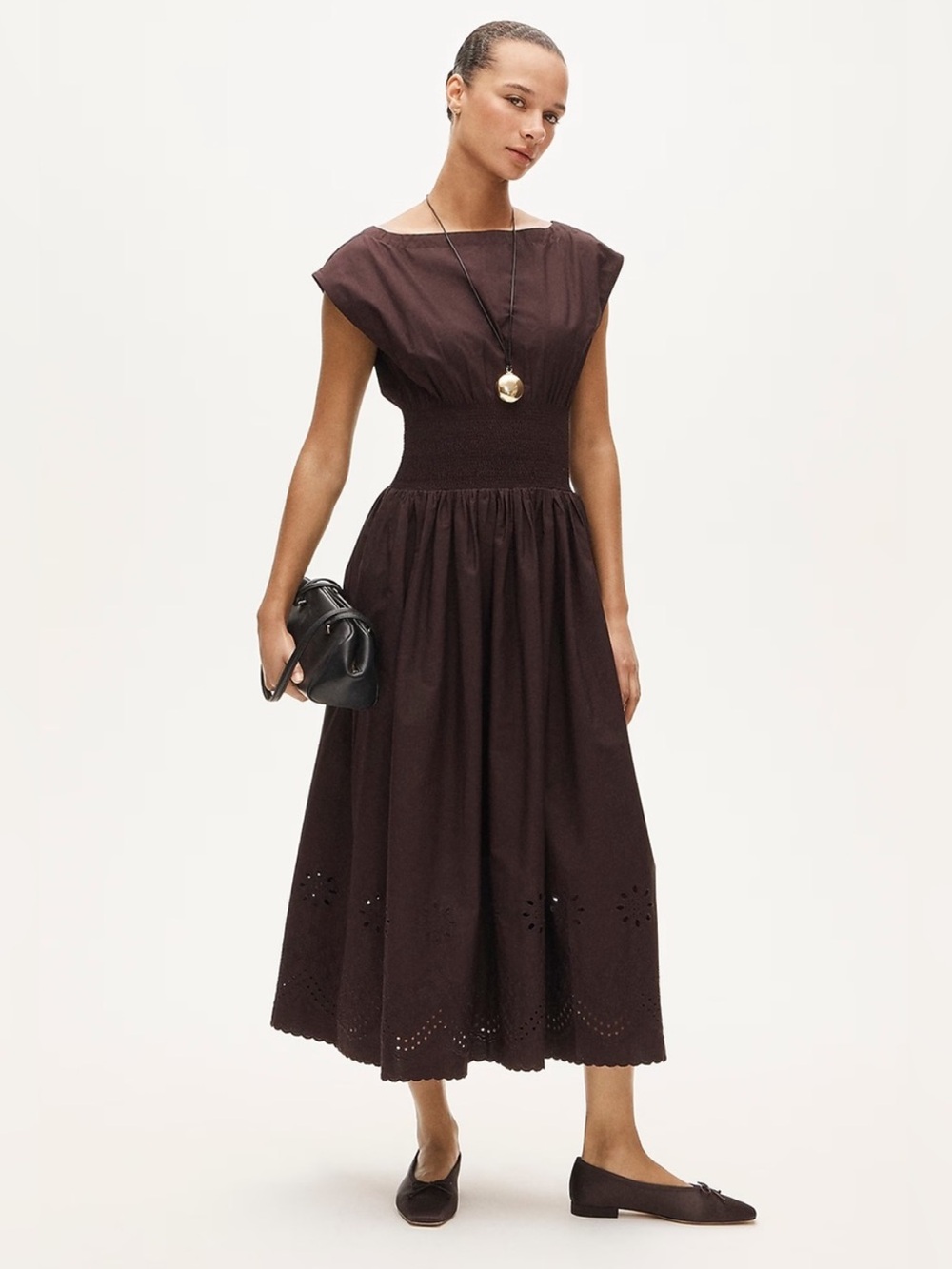 J.Crew NWT Smocked Eyelet Hem Dress in Cotton Poplin Size Small Chocolate Berry